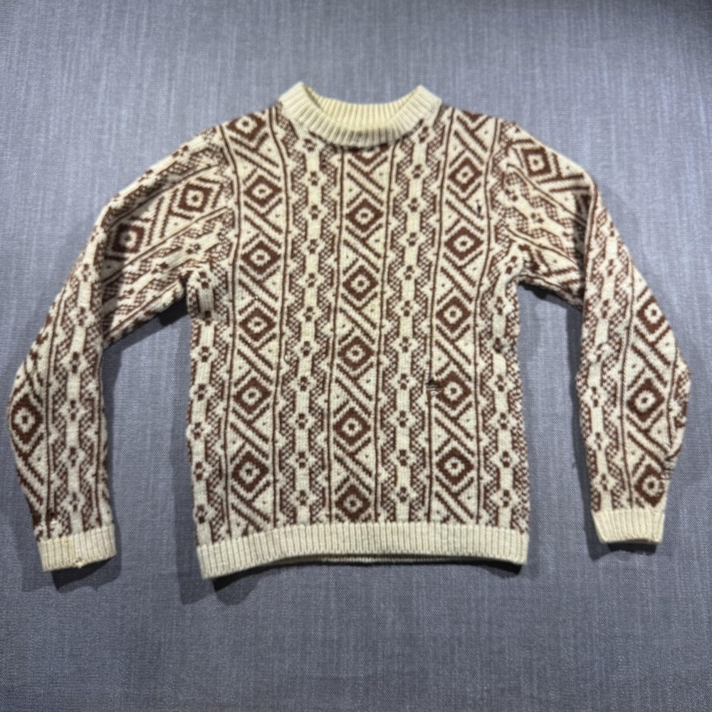 Vintage Pendleton Sweater Mens Medium Brown Wool Geometric Knit USA‎ Pullover